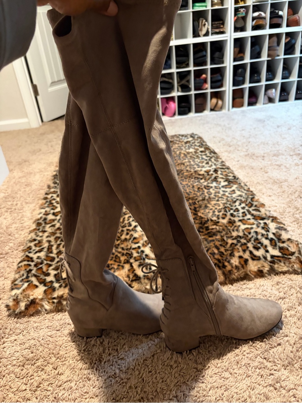 Women's Taupe Over-the-Knee Lace-Up Boots
